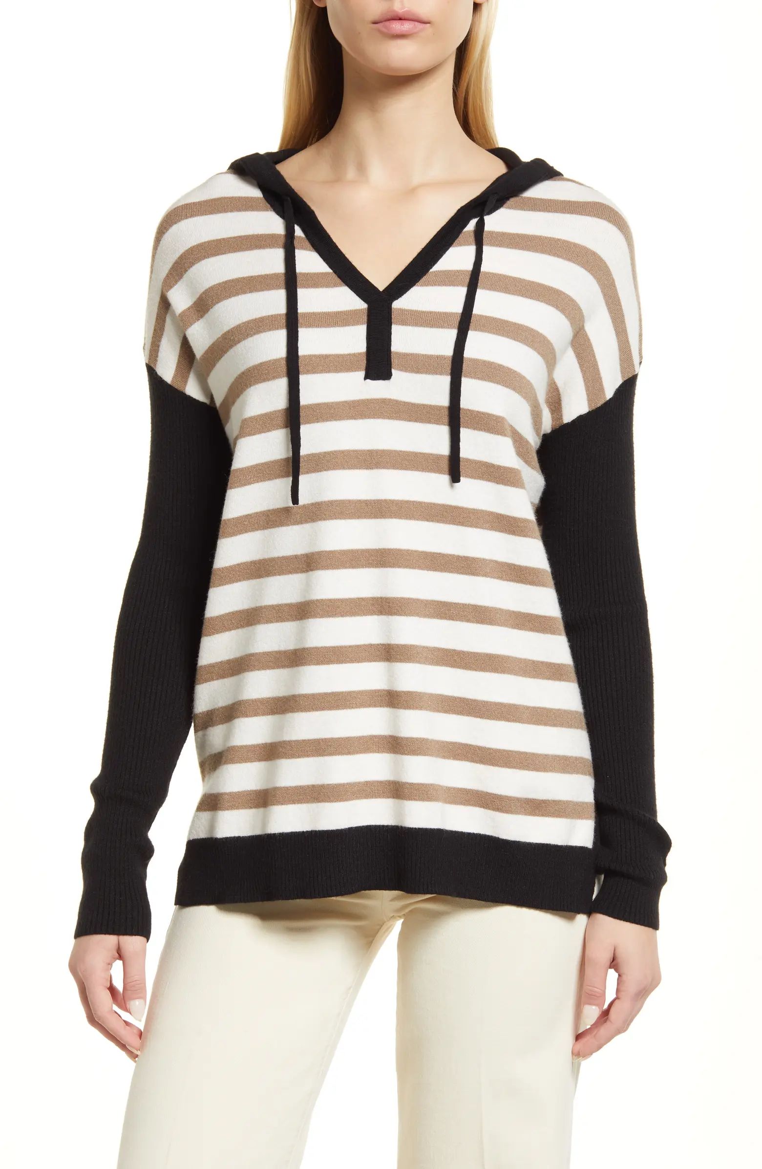 Caslon® Long Sleeve Colorblock Hoodie Sweater | Nordstrom | Nordstrom