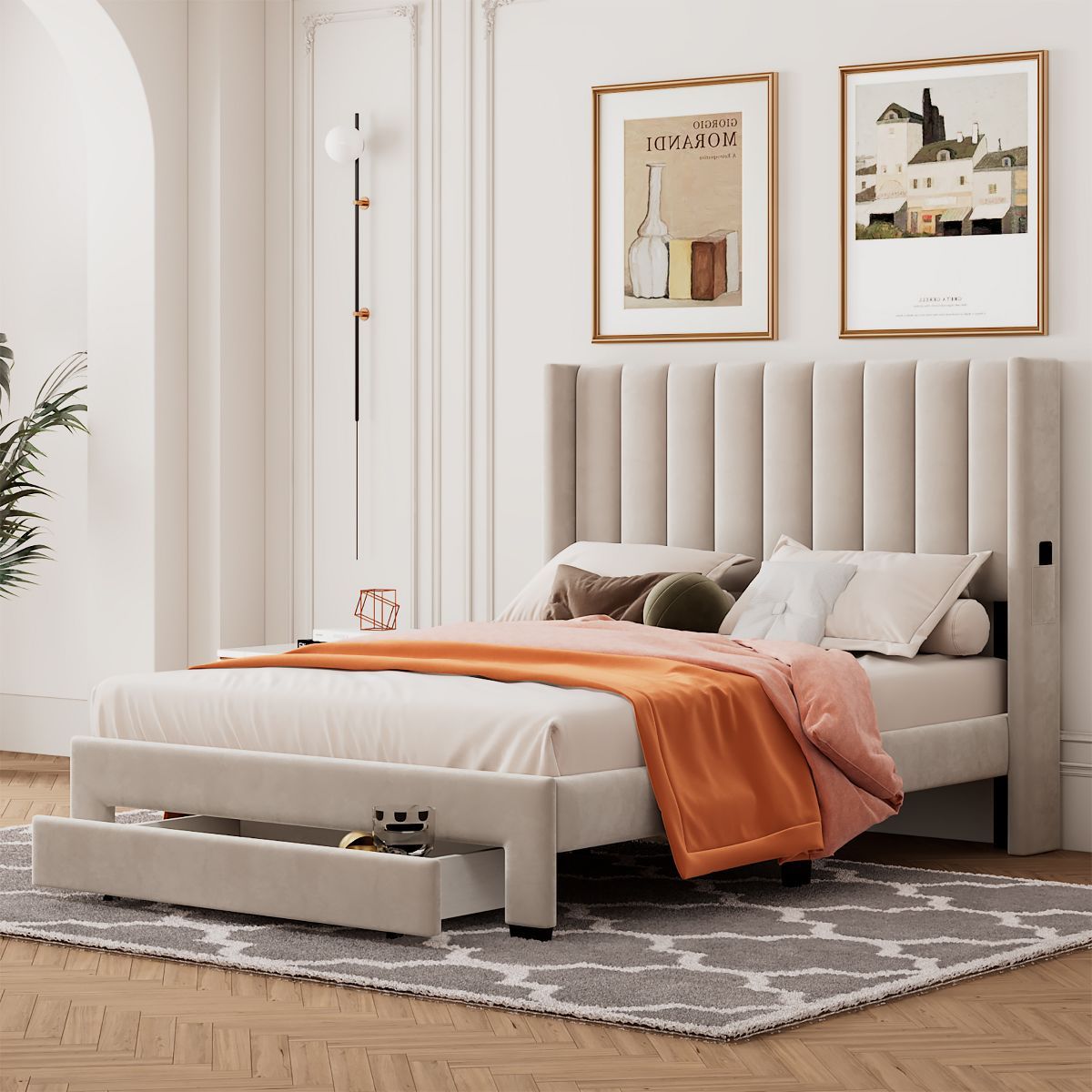 Velvet Upholstered Platform Bed, Storage Bed with a Big Drawer-ModernLuxe | Target
