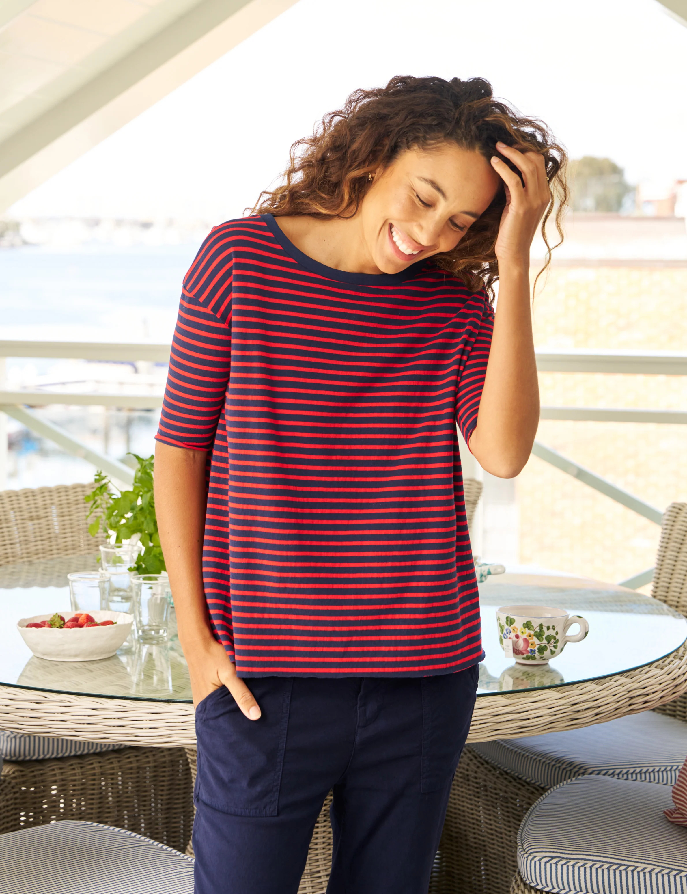 JOSEPHINE Red and Navy French Stripe, Heritage Jersey | Frank & Eileen