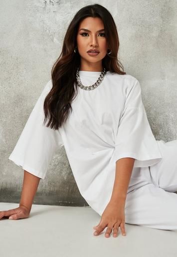 White Drop Shoulder Oversized T Shirt | Missguided (UK & IE)