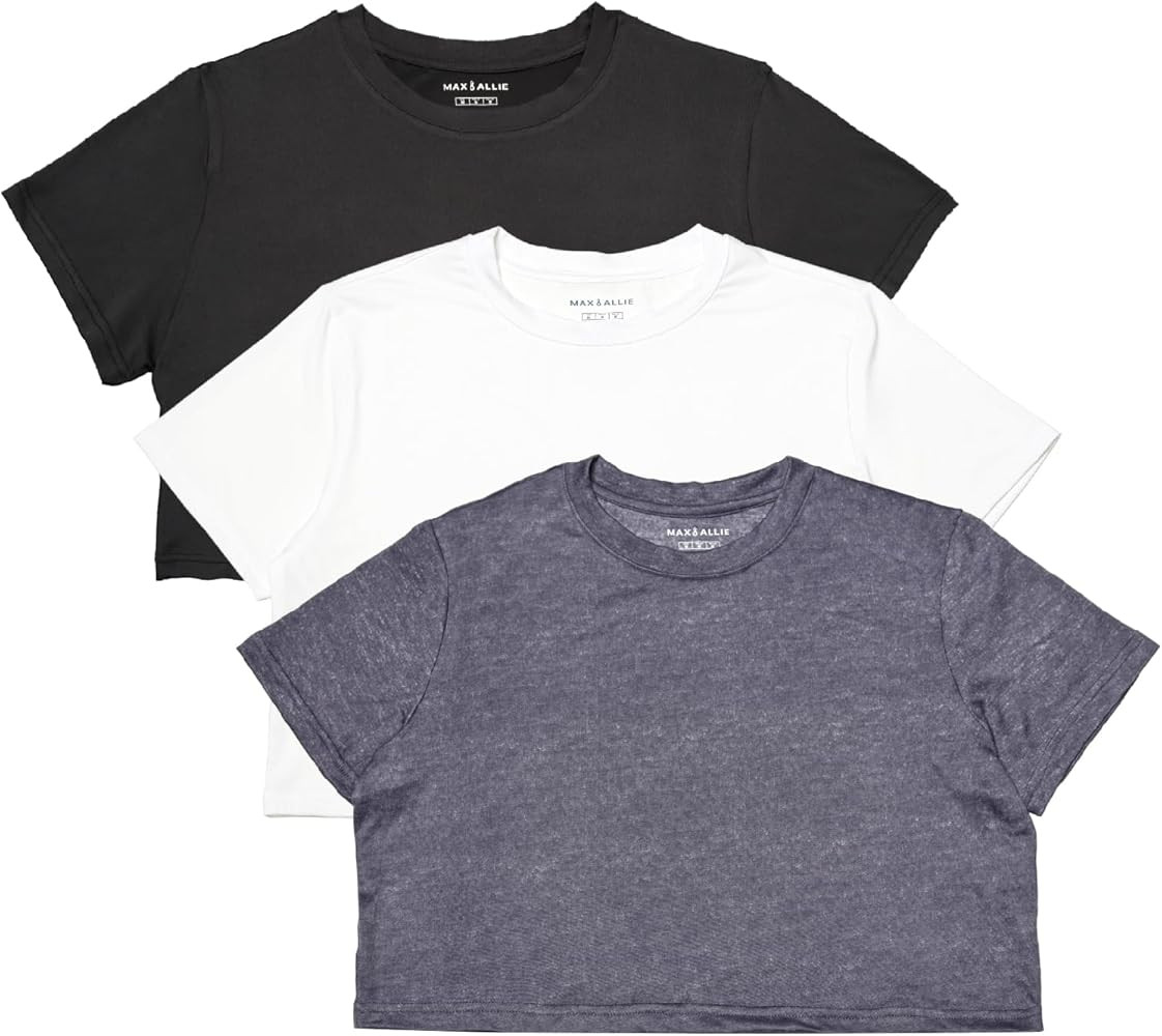 MAX ALLIE Women's Ultra Soft Cropped T Shirt Crew Neck Tees Casual Loose Fit Basic Lightweight | Amazon (US)