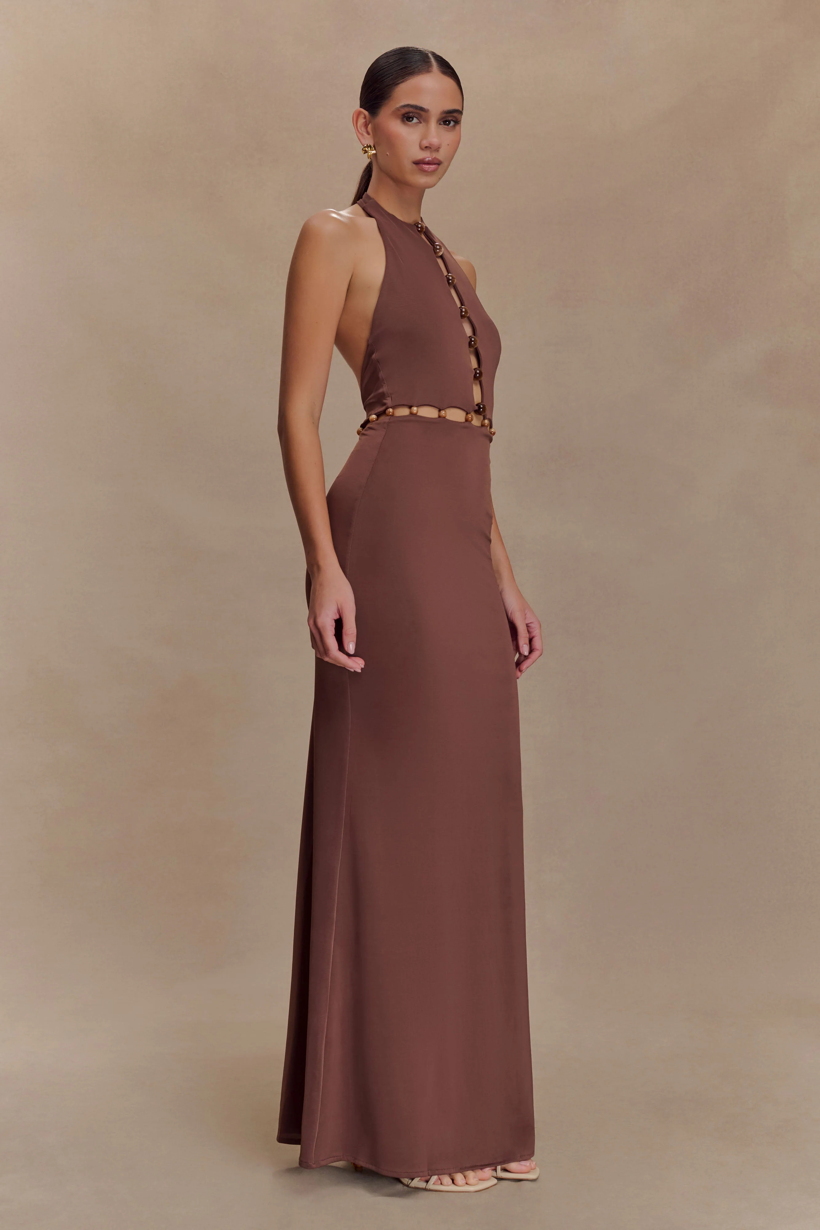 Albion Beaded Slinky Maxi Dress - Chocolate | Meshki (APAC)