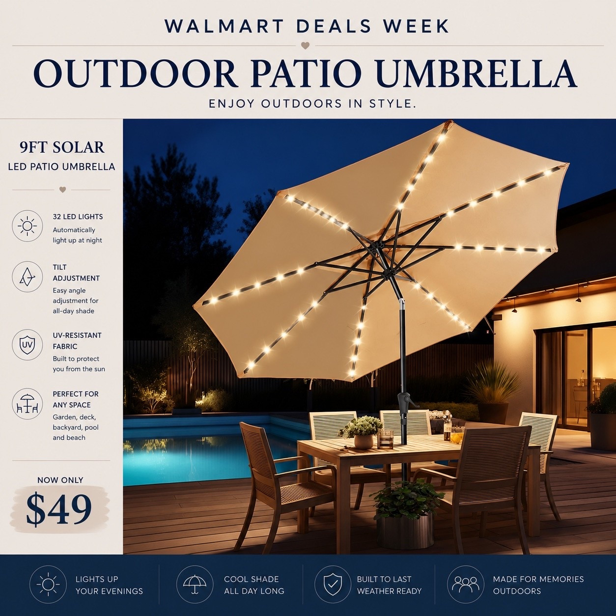 This Solar Light Umbrella is on major sale for Walmart Deals Week! Such a cozy vibe for your patio or deck! Sale ends this Sunday!

#LTKHome #LTKSaleAlert #LTKSeasonal