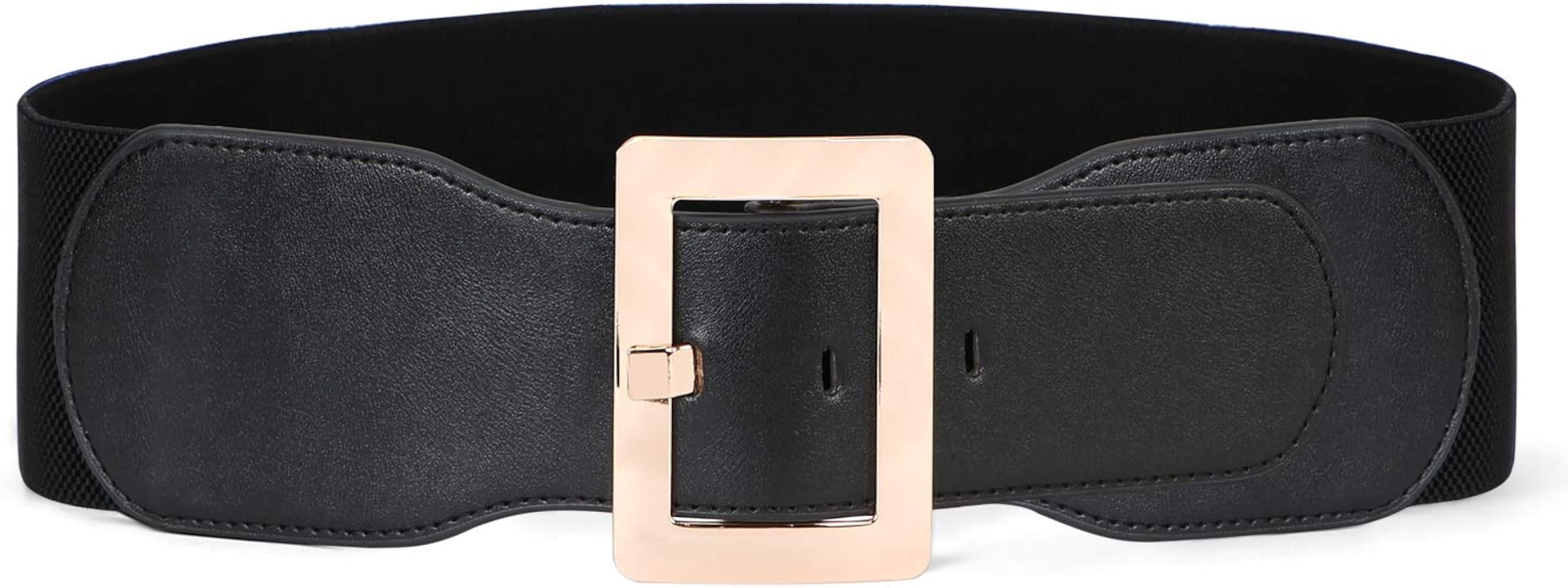 JASGOOD Women Elastic Wide Waist Belt Stretchy Vintage Belts for Dress with Metal Buckle | Amazon (US)