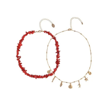 Time and Tru Goldtone Shells and Sealife Charms Layered Necklace | Walmart (US)