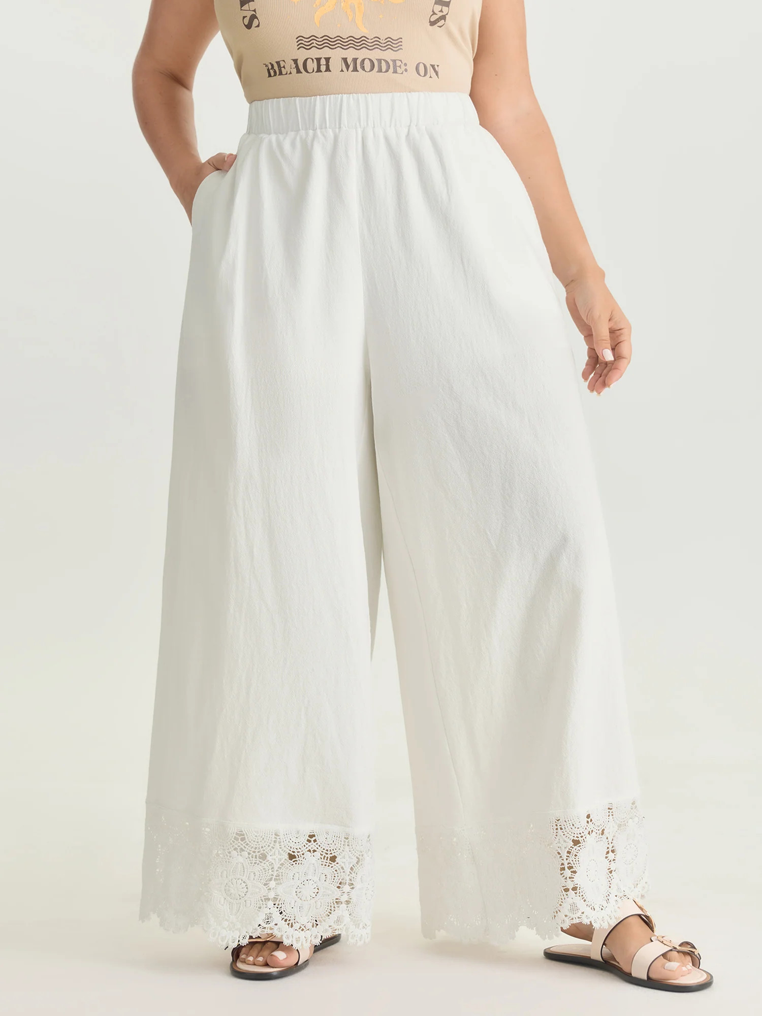 Cotton Scalloped Lace Hem Flared Pants | Bloomchic