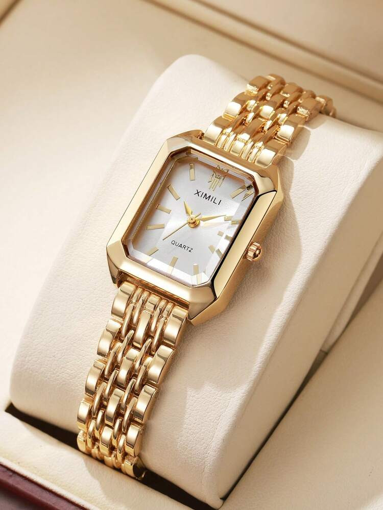 1pc Women's Elegant Stainless Steel Strap Square Dial Classic Luxury Quartz Wrist Watch, (Without Watch Box) | SHEIN