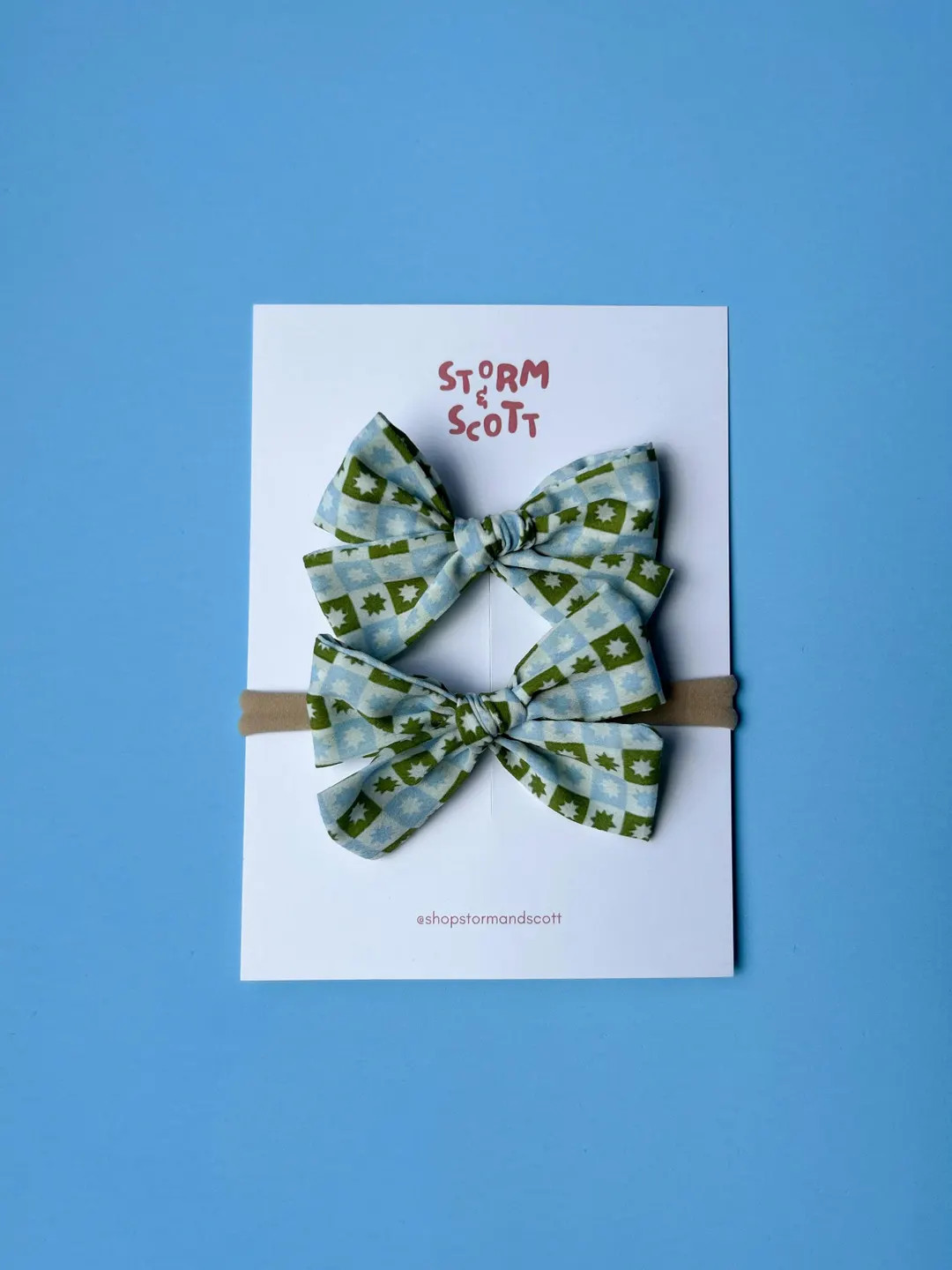 Green and Blue Star Checkerboard Baby and Toddler Bow | Etsy (US)