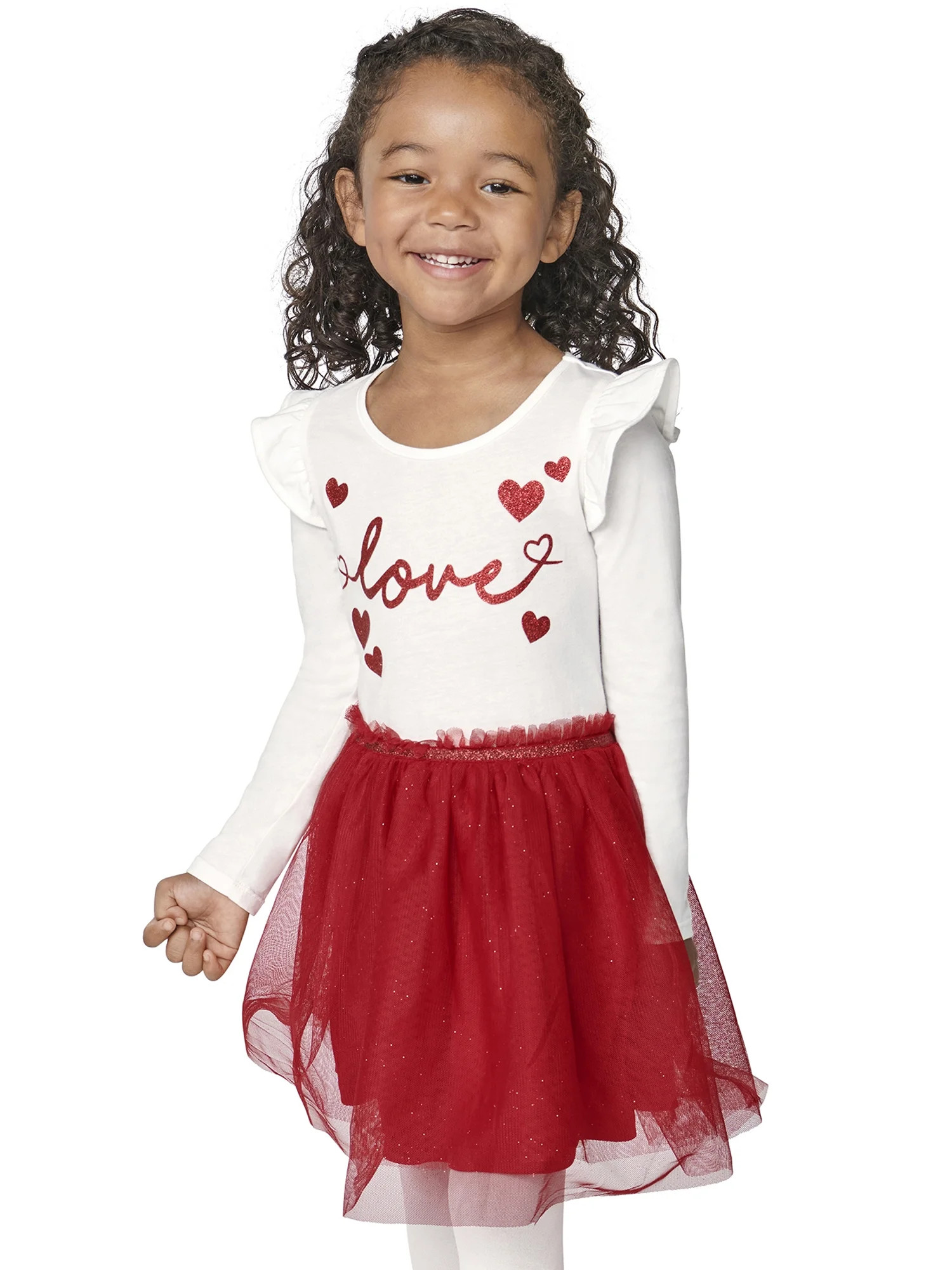 The Children's Place Toddler Girl Valentine's Day Long Sleeve Dress with Tule Skirt, Sizes 12M-5T... | Walmart (US)