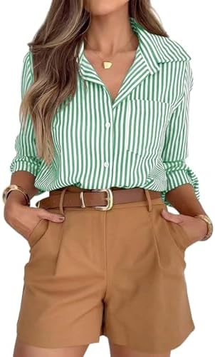 siliteelon Striped Button Down Shirts for Women Dress Shirts Long Sleeve Casual Collared Office W... | Amazon (US)
