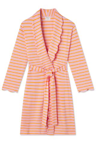 Pima Elise Robe in Pomelo Stripe | LAKE Pajamas