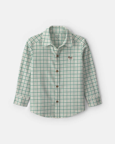 Toddler Boy Plaid Flannel Button-Down Shirt - Green/White | Carter's | Carter's Inc