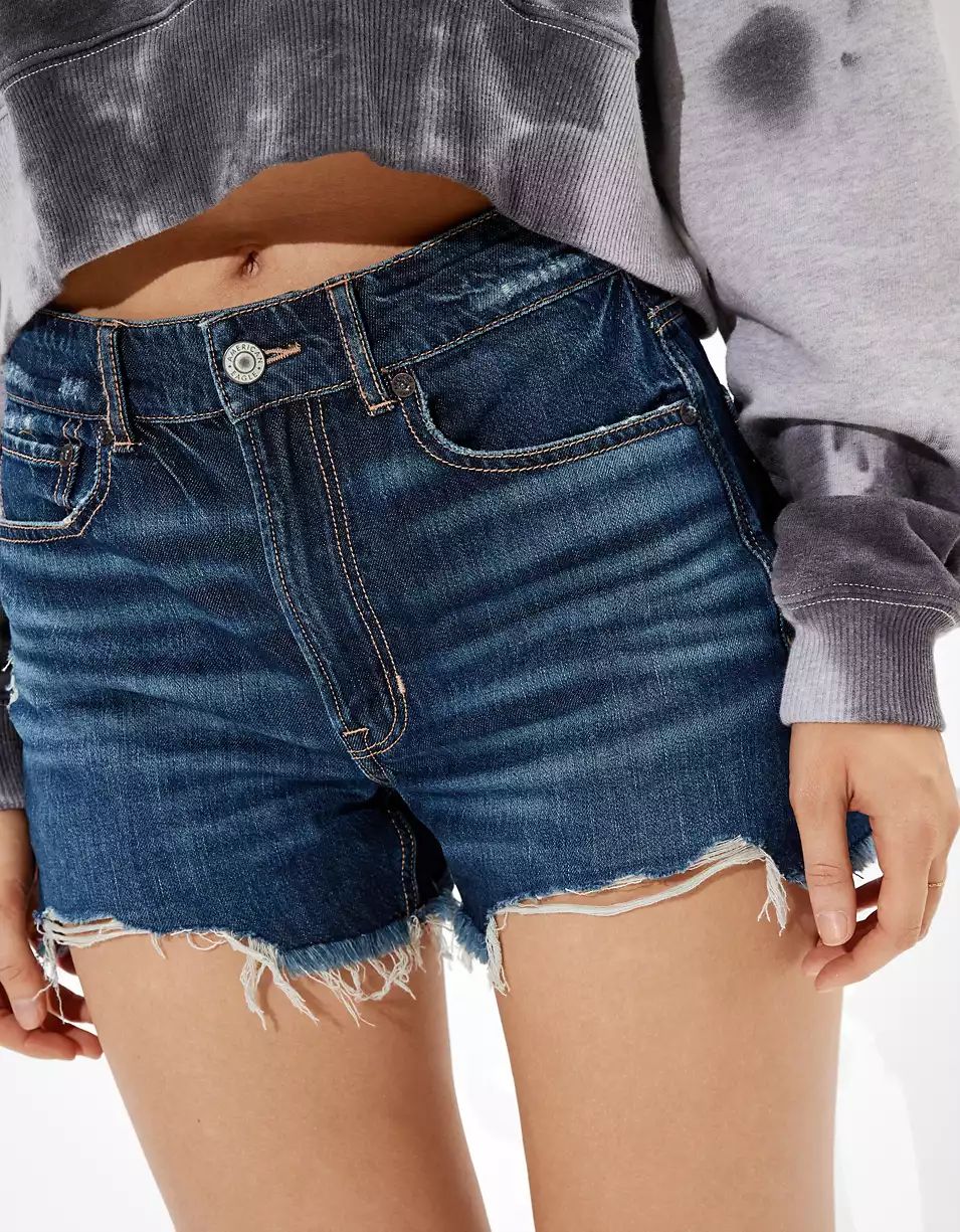 AE High-Waisted Denim Tomgirl Midi Short | American Eagle Outfitters (US & CA)