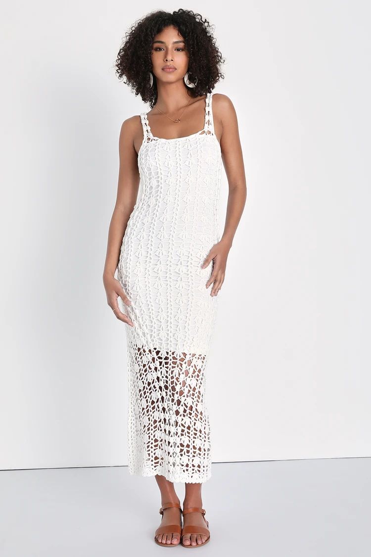 Irresistible Sunshine White Crochet Sleeveless Maxi Dress | Lulus