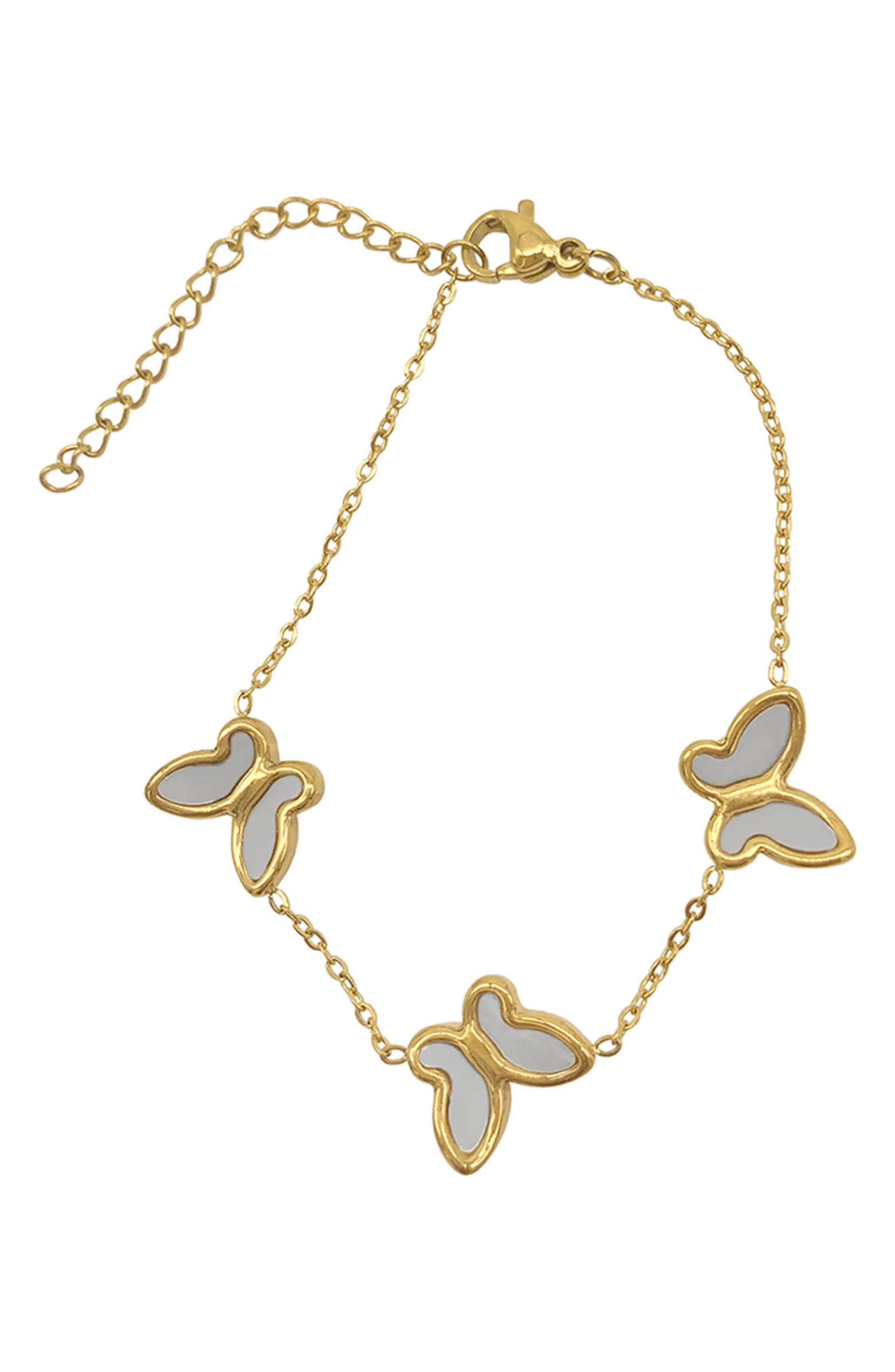 14K Gold Plated Mother-of-Pearl Butterfly Station Bracelet | Nordstrom Rack