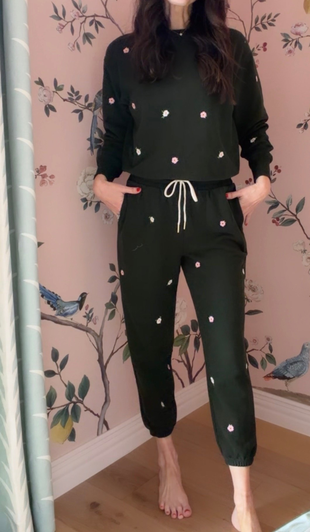 Walmart sweatsuit set with embroidered flowers size small