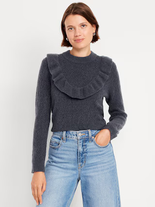 Wool-Blend Cropped Ruffle Sweater | Old Navy (US)