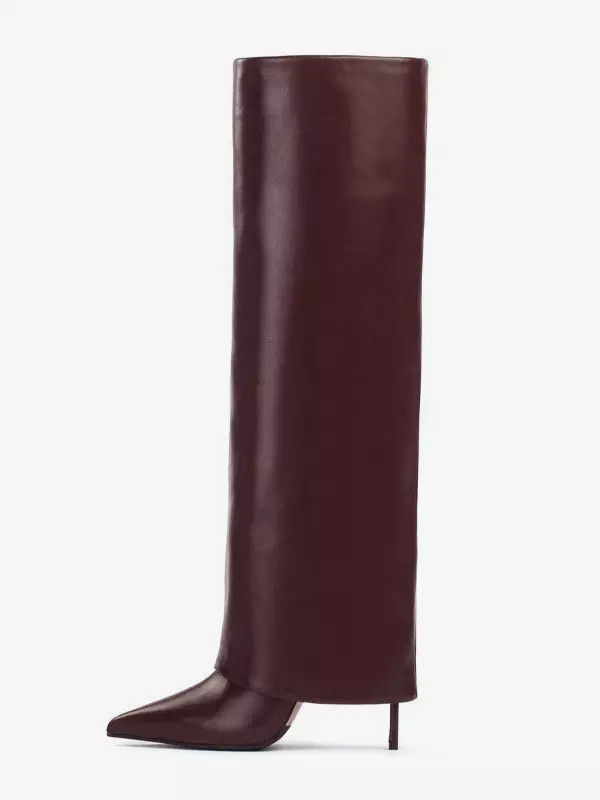 Black Pointed Toe Foldover Knee High Boots | Milanoo