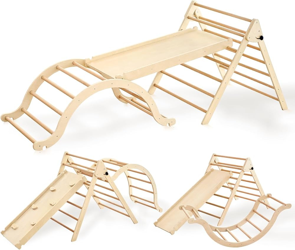 Giant bean Large Foldable Pikler Triangle Set with Sliding Ramp & Climbing Arch Ramp, 5-in-1 Wood... | Amazon (US)