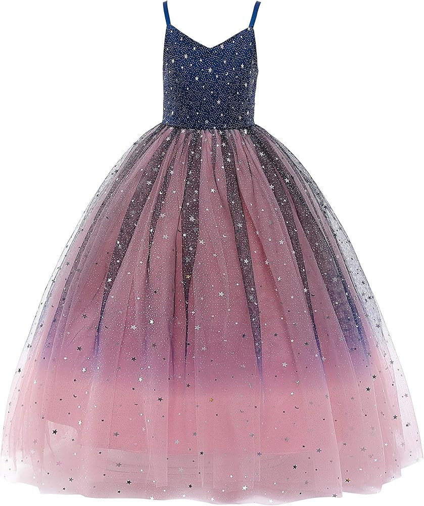 Glamulice Lace Girls Wedding Dress Embroidered Flower Princess Sparkle Tulle Birthday Party Dress... | Amazon (US)