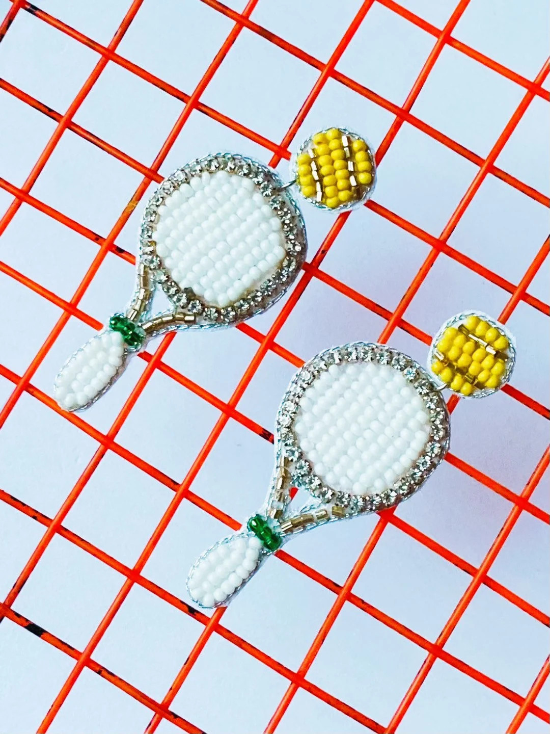 Tennis Racket Beaded Statement Earrings, Sports, USTA, Handmade Earrings, Racket, Country Club St... | Etsy (US)