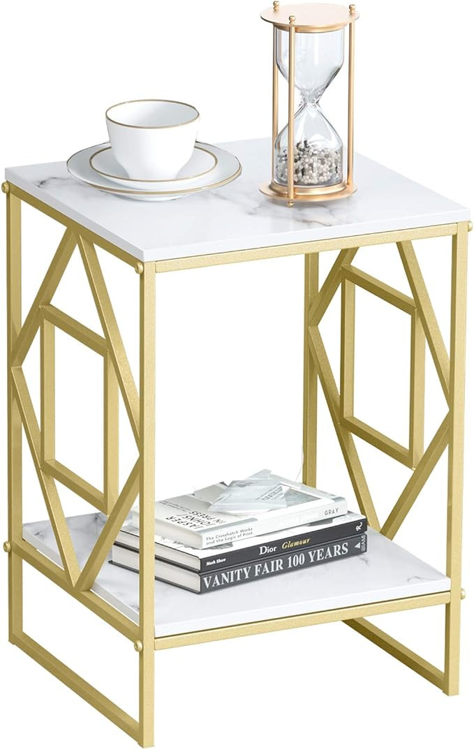 Wisfor Gold Marble End Side Table 2 Tier Square Small Gold Coffee Table Sofa Side Bedside Mordern... | Amazon (US)
