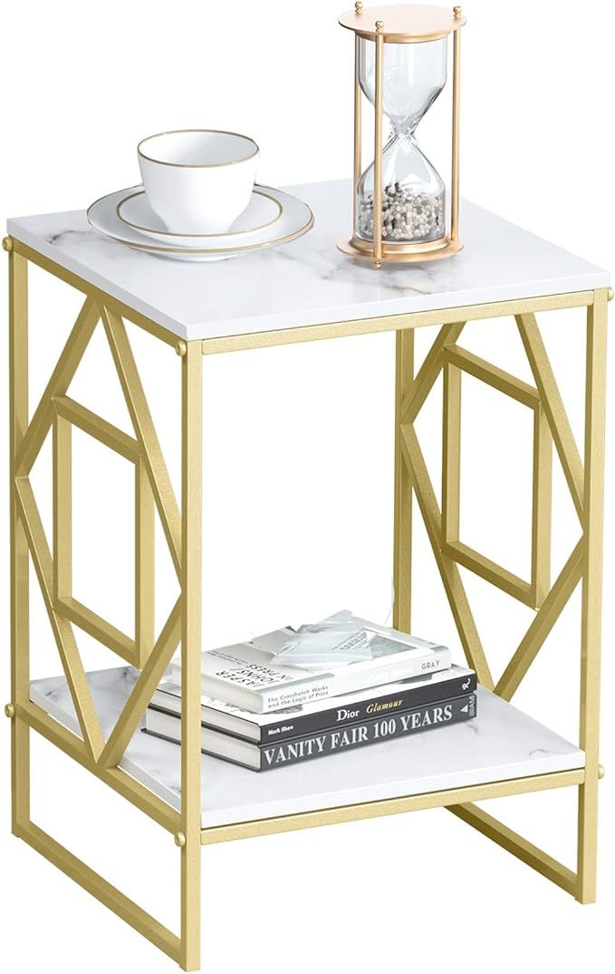 Wisfor Gold Marble End Side Table 2 Tier Square Small Gold Coffee Table Sofa Side Bedside Mordern... | Amazon (US)