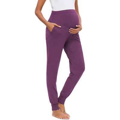 Women's Maternity High Waisted Stretchy Yoga Activewear Pants with Pockets Comfortable Lounge & Workout Bottoms Purple S | Target