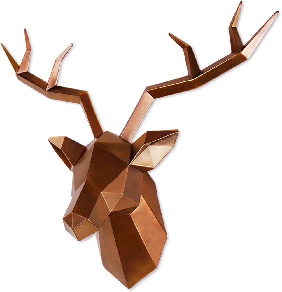 Keygift Deer Head Wall Decor Geometrical Antique Copper Deer Antler Wall Sculpture Faux Resin Ani... | Amazon (US)