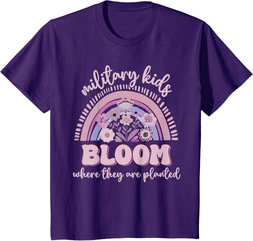 Military Kid Dandelion Bloom Where They're Planted Purple Up T-Shirt | Amazon (US)