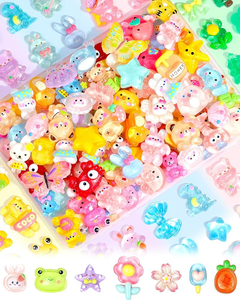 100PCS FIVEIZERO Cute Slime Charms Bulk Easter Gift Set \u2013 Kawaii Flatback Resin Charms for C... | Amazon (US)