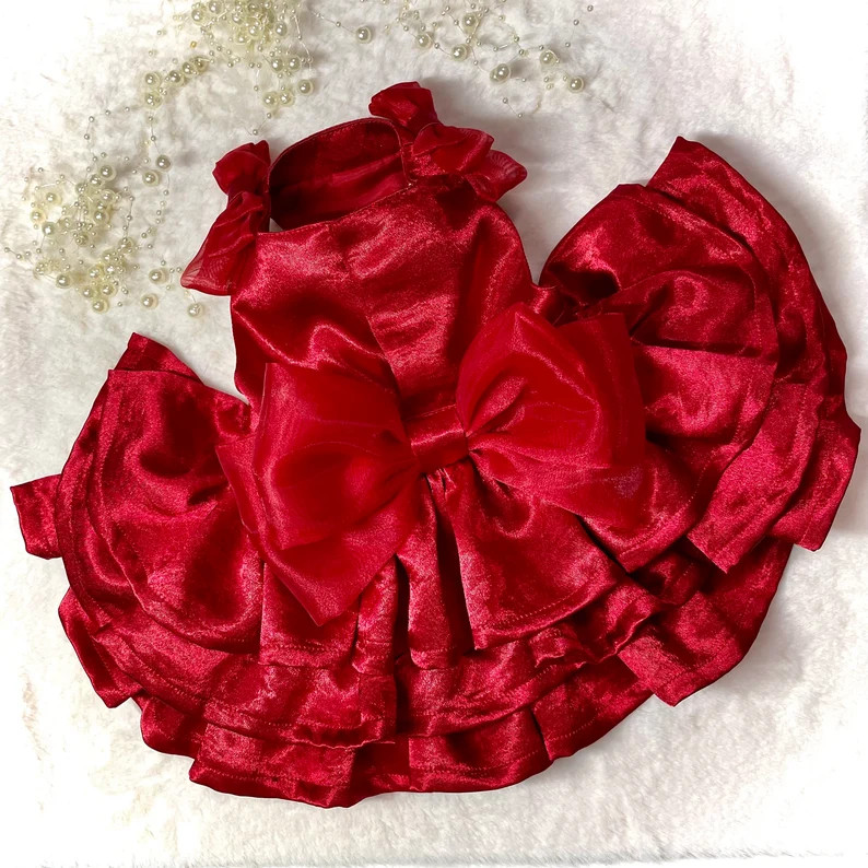 Small Dog Tiered Ruffle Red Dress - Pomme D’amour - Etsy | Etsy (US)