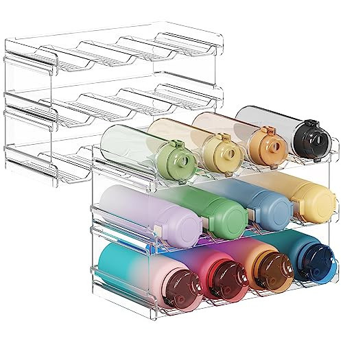 Lifewit Stackable Water Bottle Organizer for Cabinet, Plastic Bottle Holder Fits Bottles & Tumblers up to 3.8" Diameter, Pantry, Countertop & Fridge, 3 Tier Holds 12 Bottles, 2 Pack | Amazon (US)