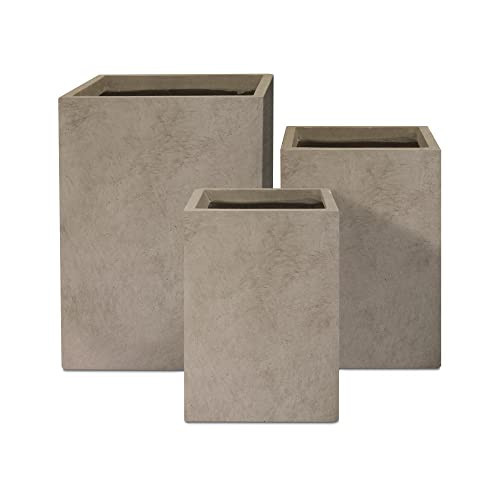 Kante 18.5",15.7",12.6" H Tall Rectangular Concrete Planters Set of 3, Outdoor Indoor Lightweight Plant Pots with Drainage Hole and Rubber Plug, Modern Style for Home Garden Patio, Weatheted Concrete | Amazon (US)