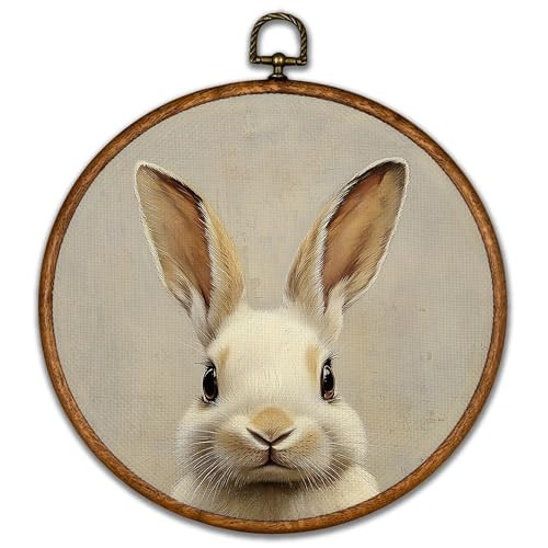 BCUANGD Vintage Bunny Round Wall Art Decor - Retro Easter Rabbit Botanical Wall Art Canvas Frame Artwork Prints, Rustic Country Round Wall Hanging Decorations for Home Bedroom Farmhouse, 10"x10" | Amazon (US)