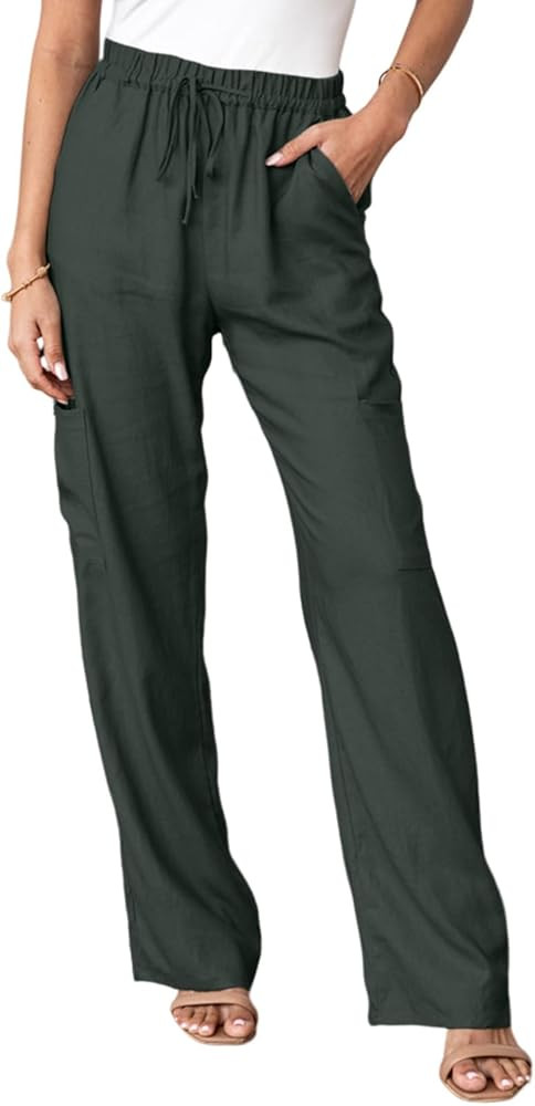Acelitt Womens High Waist Baggy Cargo Pants Casual Drawstring Elastic Straight Leg Comfy Trousers... | Amazon (US)