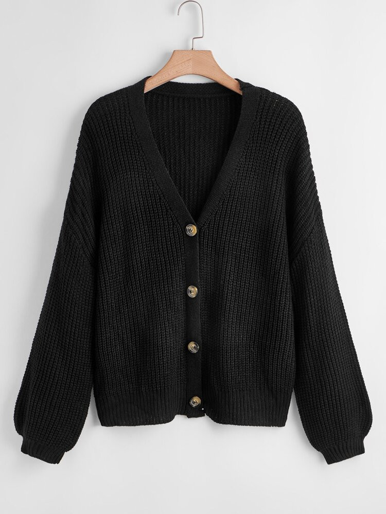 Plus Button Up Drop Shoulder Cardigan | SHEIN