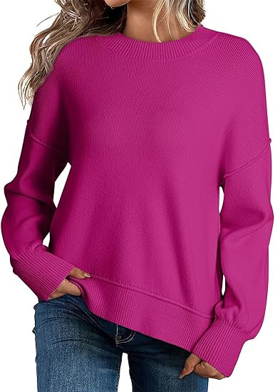 Dokotoo Women's Sweaters Colorblock Crewneck Cotton Long Sleeve Fall Winter Knit Pullover Jumper ... | Amazon (US)