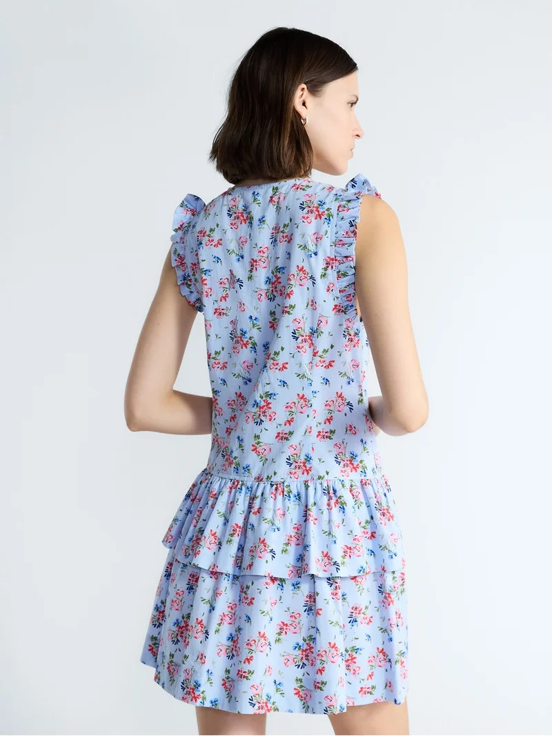 Free Assembly Women's Button Front Cotton Mini Dress with Flutter Sleeves, Sizes XS-XXL | Walmart (US)