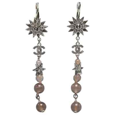 Chanel Silver-tone Interlocking CC Beaded Star Earrings Crystal | eBay US