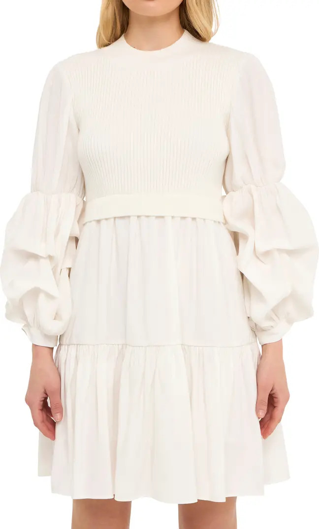 Mixed Media Long Sleeve Tiered Dress | Nordstrom