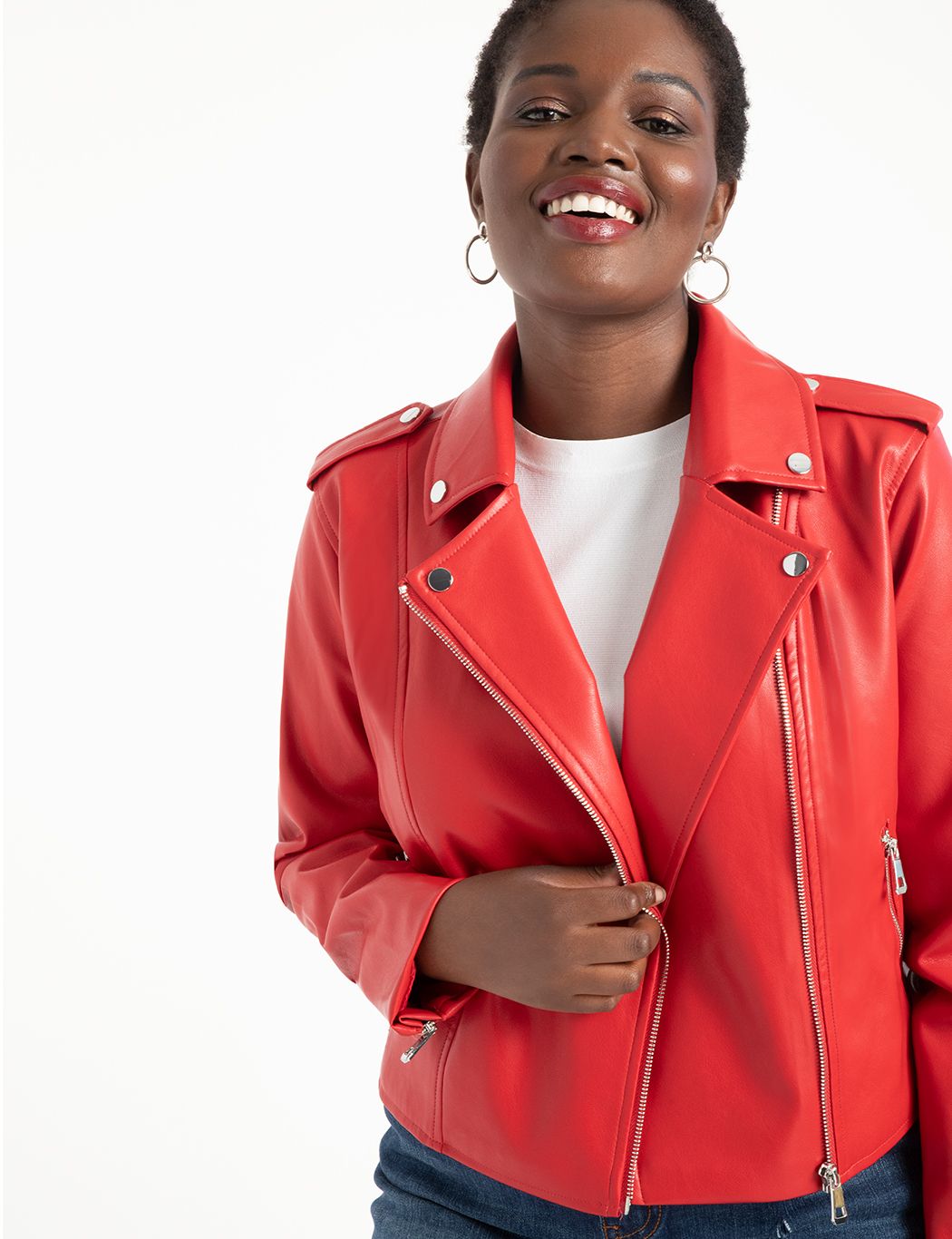 Faux Leather Moto Jacket | Eloquii