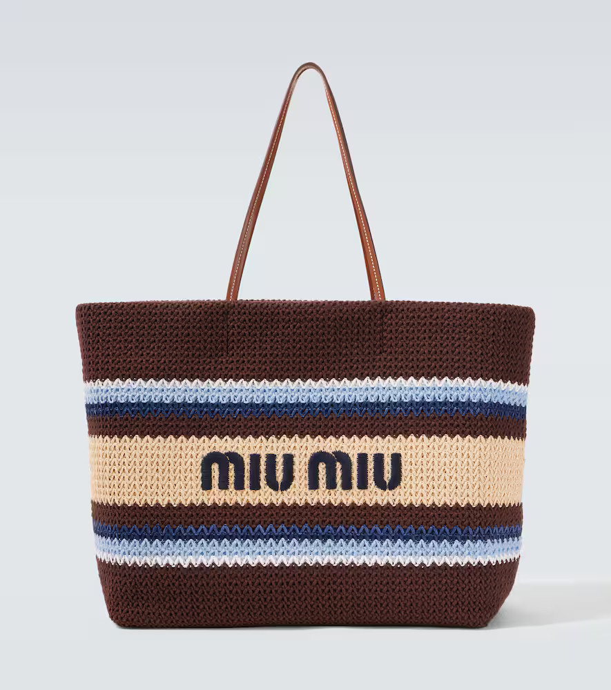 Miu Miu Logo striped raffia-effect shopper | Mytheresa (DACH)
