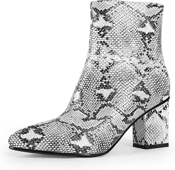 wetkiss Women Snakeskin Booties, Ankle Boots Slip on for Ladies, Snake Print Boots Chunky Block M... | Amazon (US)
