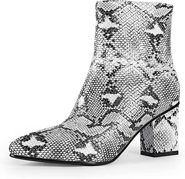 wetkiss Women Snakeskin Booties, Ankle Boots Slip on for Ladies, Snake Print Boots Chunky Block M... | Amazon (US)