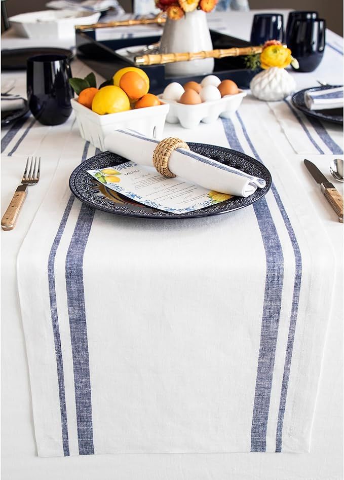 Solino Home French Stripe Linen Table Runner 36 inches – 100% Pure Linen 14 x 36 Inch Table Run... | Amazon (US)