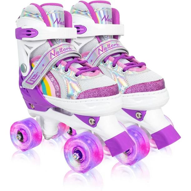 Nattork Roller Skates Rainbow for Gilrs Boys Kids 4 Sizes Adjustable Purple Size S | Walmart (US)