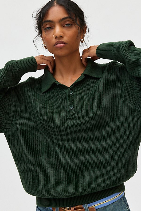BDG Gavin Oversized Polo Sweater in Dark Green, Women's at Urban Outfitters | Urban Outfitters (US and RoW)