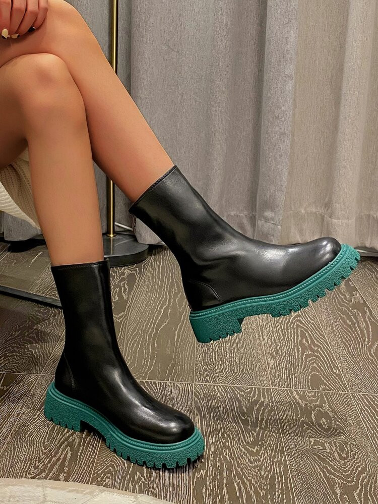 Two Tone Zip Back Classic Boots | SHEIN