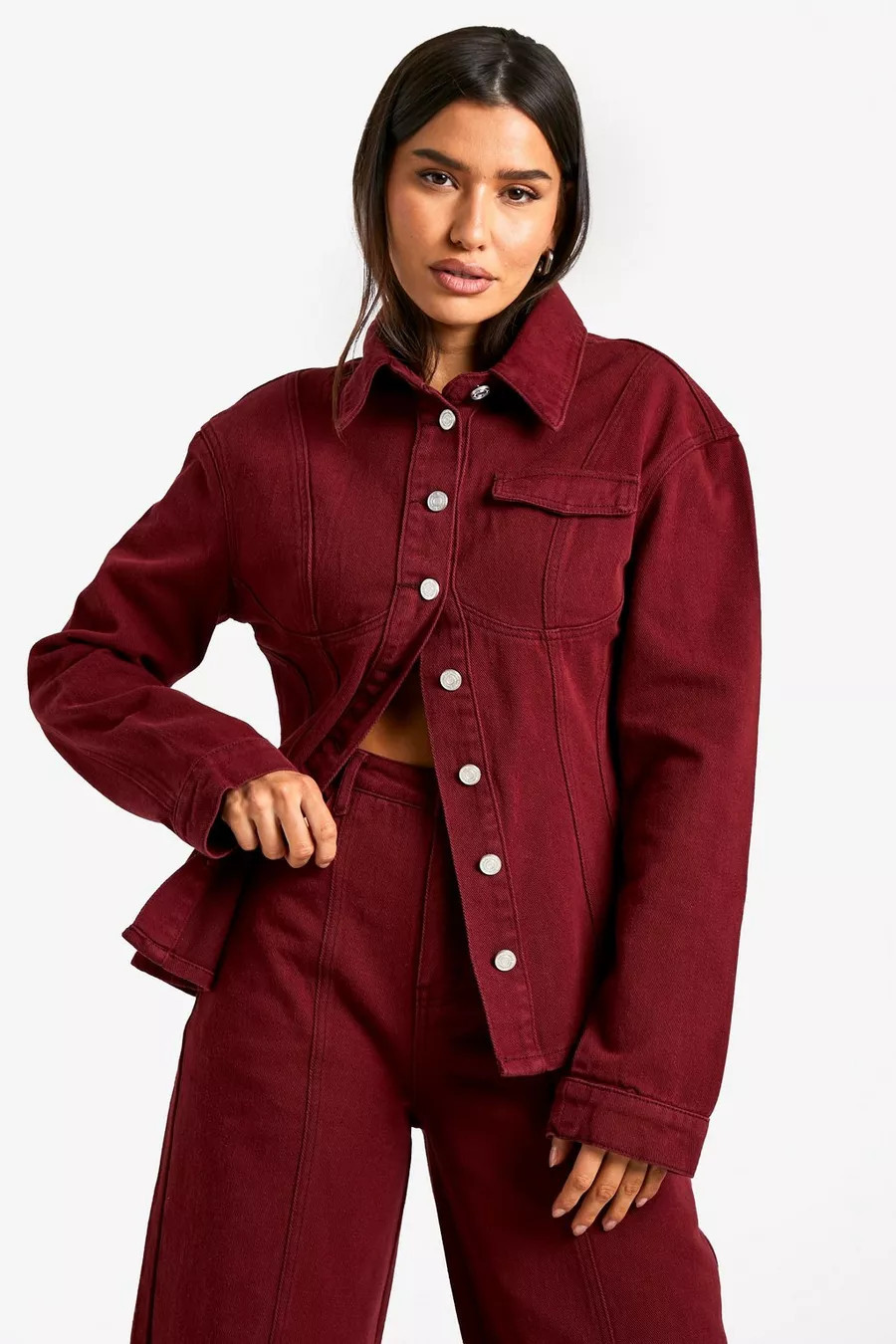 Tall Cherry Wash Fitted Waist Denim Shirt | Boohoo.com (UK & IE)